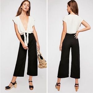 Free People We The Free Patti Wide Legged Crop Denim Jean Black Size 28